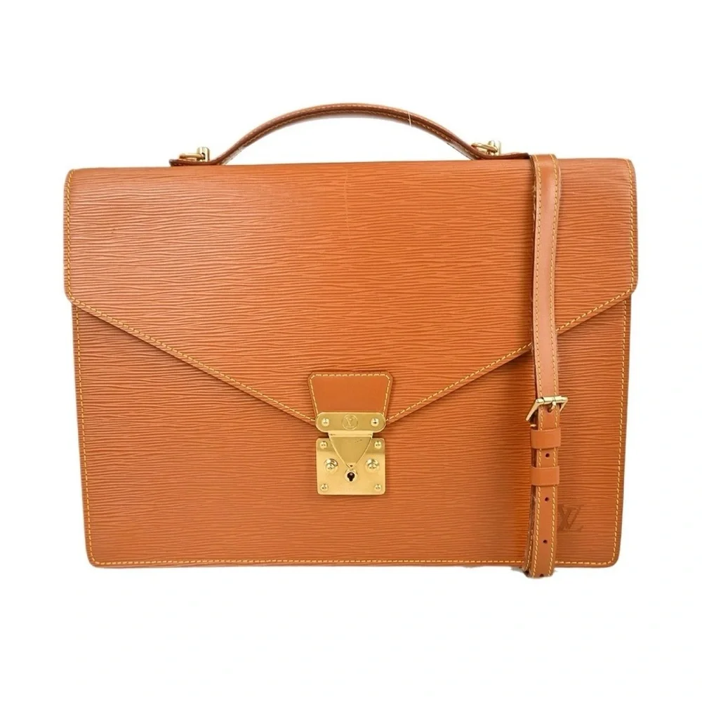 Authentic Louis Vuitton Ambassador brown leather epi briefcase with strap
